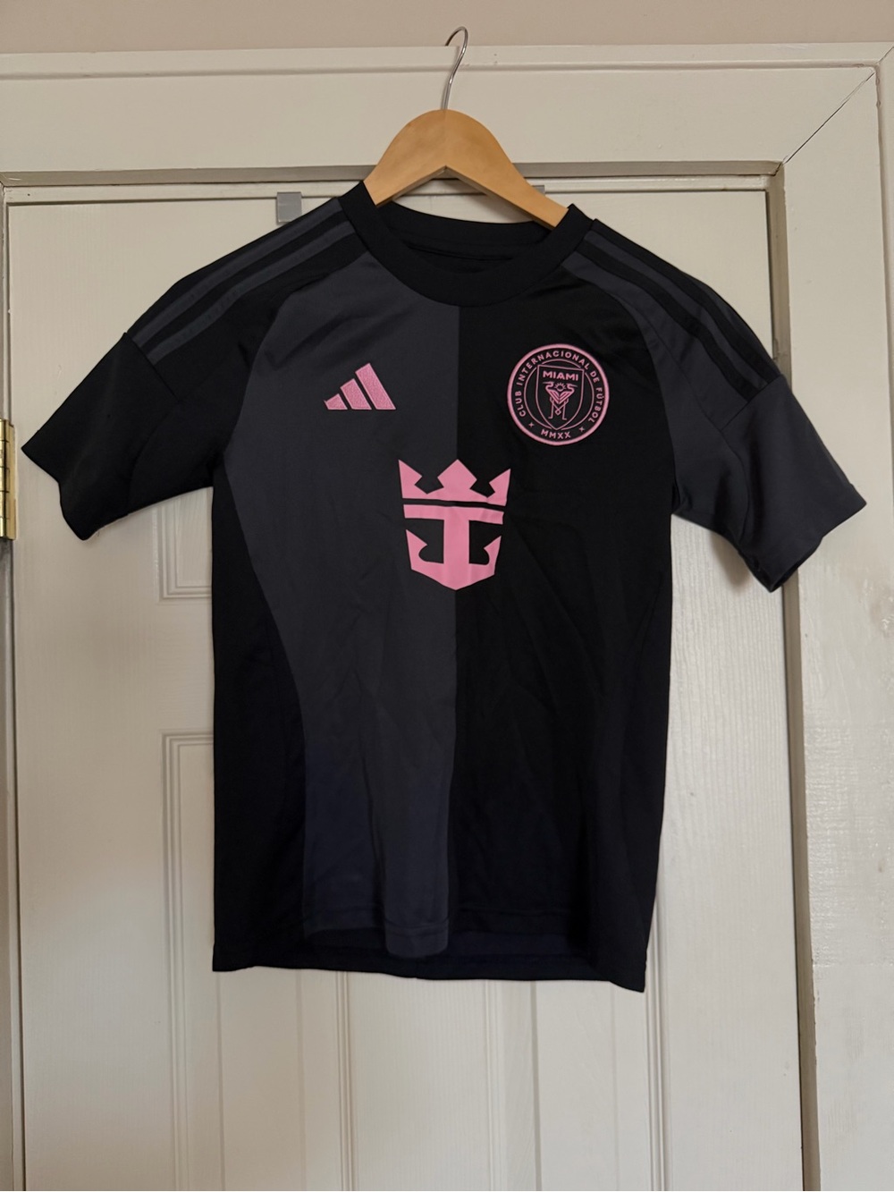 adidas Kids Black and Pink Soccer Jersey with Club Crest